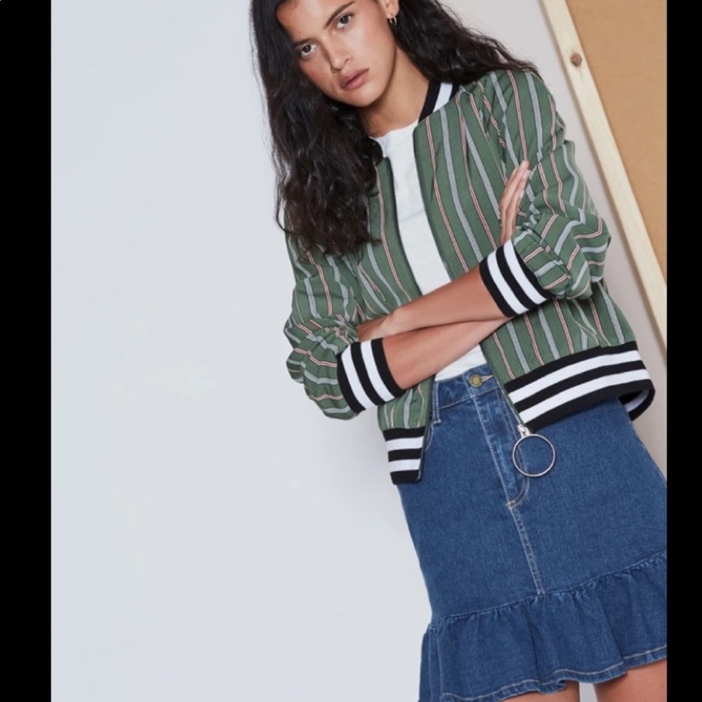 NWT Bomber Baseball Jacket by The Fifth Label Green Striped Sz Small